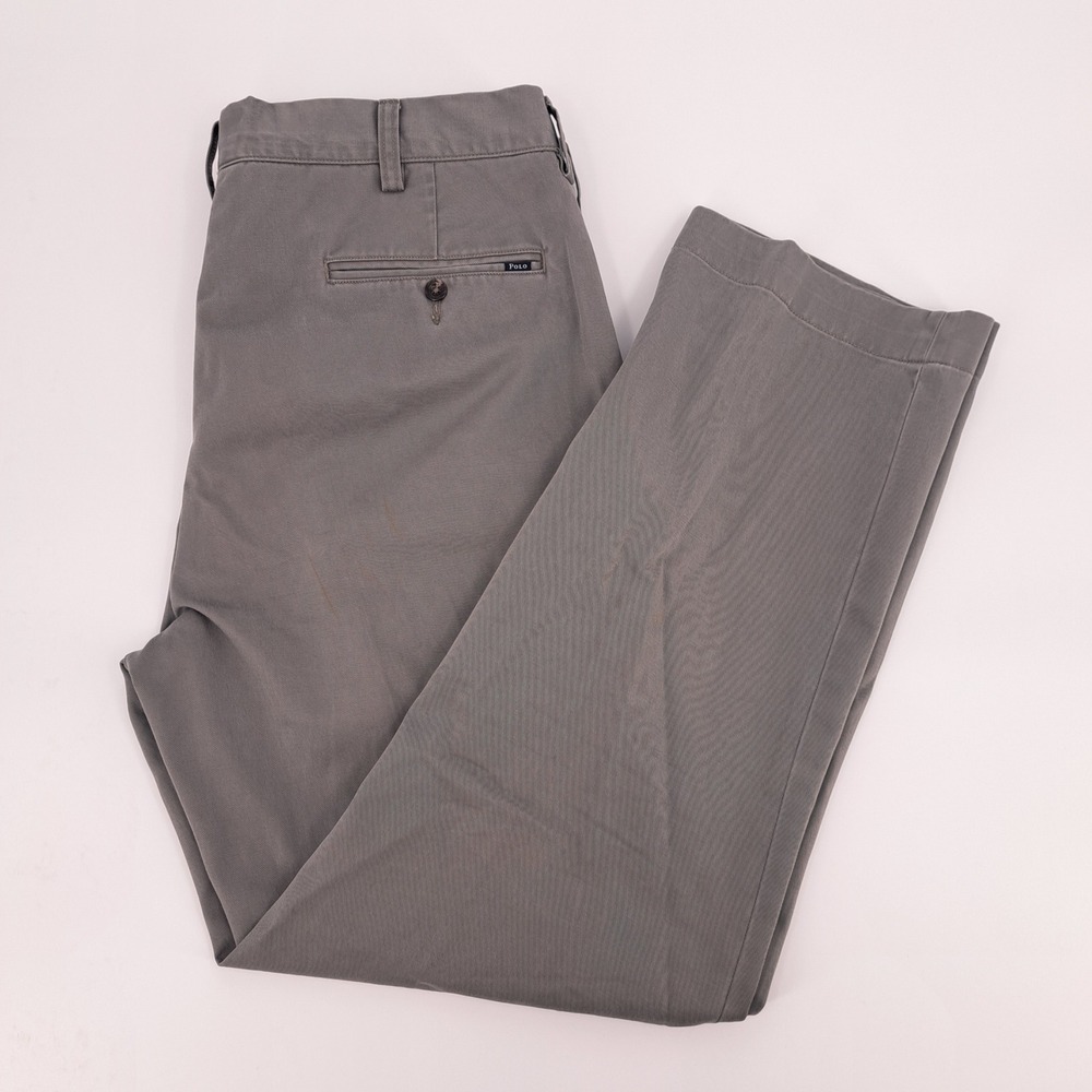 Polo Ralph Lauren Chino Pants Mens 36x30 100% Cotton Grey Solid Straight Leg